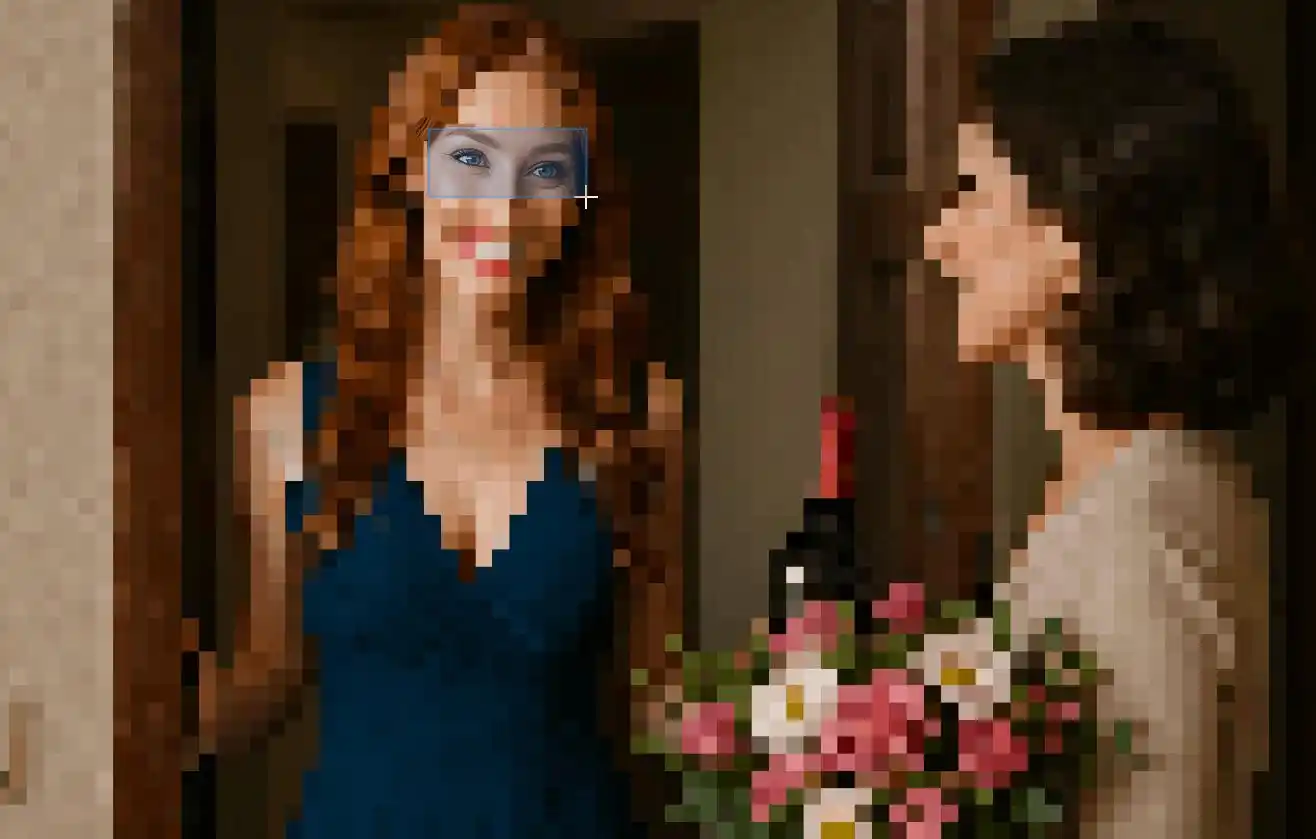 Quickly define and clear pixelation from entire rectangular or circular selections.